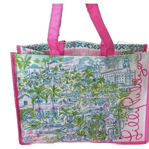Lilly Pulitzer Pink Extra Large Reusable Shopping Tote Bag 15”x 11” X‎ 7” NWOT